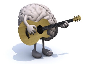 a brain playing a guitar